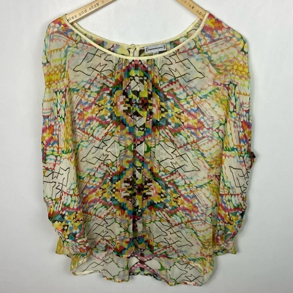 Anthropologie Bohemian Print Blouse Poncho Size XS Conditions Apply Top Hippie‎ - Picture 9 of 10